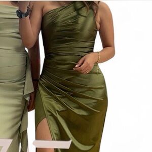 Elegant Olive Green One-Shoulder Dress
